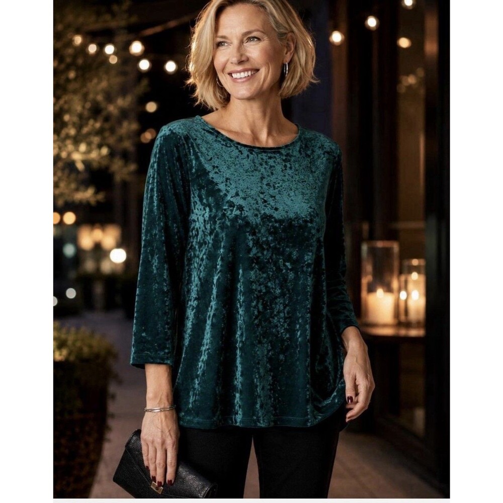 J. Jill Crushed Velvet A Line Top Teal Blue Green Oceanside Size XL Elegant Soft